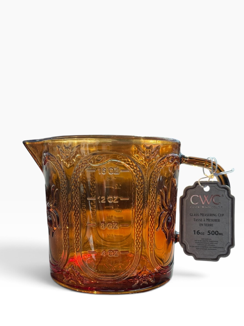 CWC Cook With Color Halloween Glass Measuring Cup 16oz Amber Spider Snake NWT